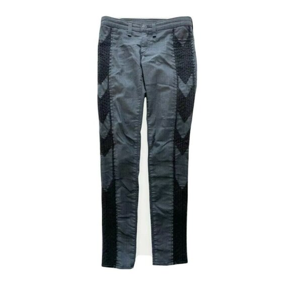 Rag And Bone Raja Shoreditch Women's Sz 25 Black Skinny Side Embroidered Jeans - Picture 2 of 9